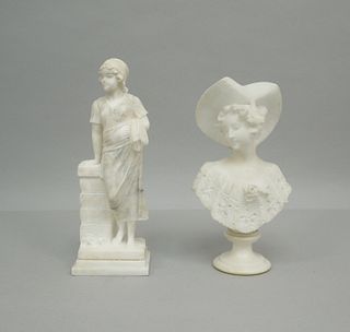 Salt Bust Sculpture of a Woman & Italian Alabaster Sculpture.