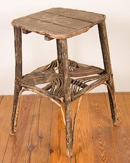 Barked Wood Two-Tier Rustic Side Table