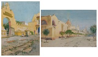 Ross Turner, Am. 1847-1915, Two Works: 1] "Cuernavaca, Mexico" 1899 2] "La Ascensión" 1899, 1-2] Watercolor on paper, framed under glass