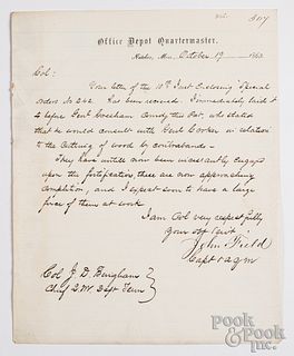Slavery related Civil War manuscript letter