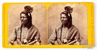 Stereoview photograph, titled Chippewa Warrior