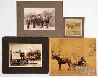 Four photographs of horse drawn carts