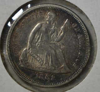 1861 SEATED LIBERTY DIME AU