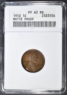 1910 LINCOLN CENT  ANACS PF-62 RB