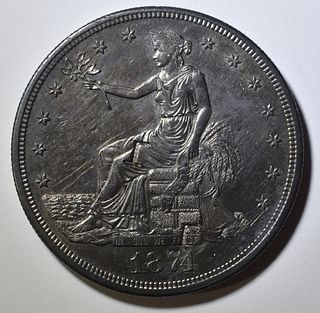 1874-CC TRADE DOLLAR, AU/BU- SMALL CHOP MARKS