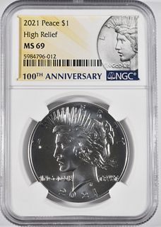 2021 PEACE DOLLAR  NGC MS-69 HIGH RELIEF