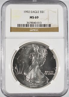 1992 AMERICAN SILVER EAGLE  NGC MS-69