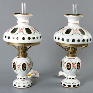 Bohemian Glass Lamps, Pair