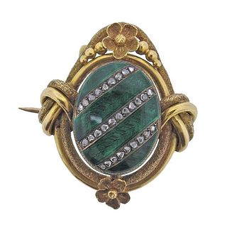 Antique Victorian 18k Gold Silver Diamond Enamel Pendant Brooch