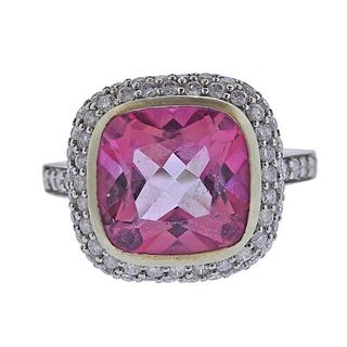14k Gold Diamond Pink Quartz Ring 