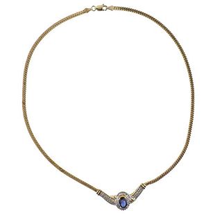 Italian 14k Gold Diamond Sapphire Necklace