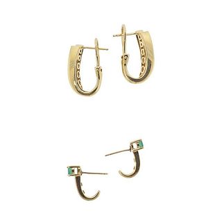 14k Gold Diamond Emerald Diamond Earrings Lot 2 Pairs
