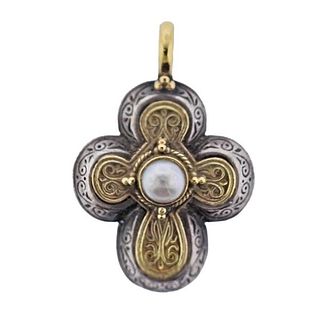Konstantino 18k Gold Silver Pearl Cross Pendant