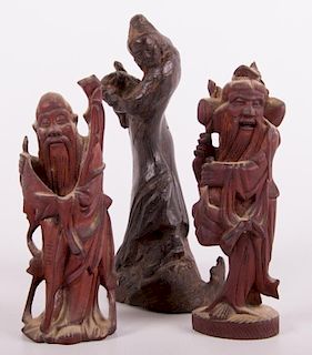Humanoid Wood Carved Figurines, Three (3)