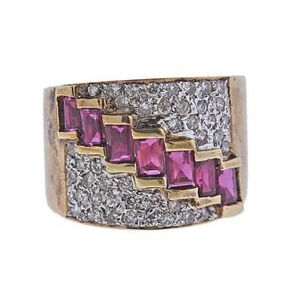 14k Gold Diamond Ruby Half Band Ring