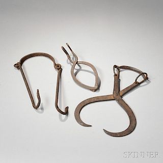 Wrought Iron Portable Bail with Handle and Two Pairs of Ice Tongs