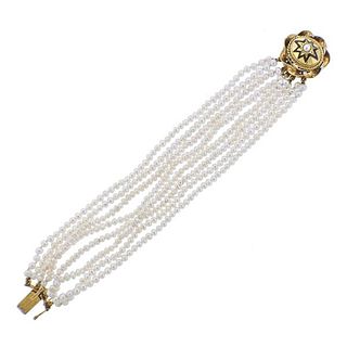 Antique 14k Gold Pearl Enamel Bracelet