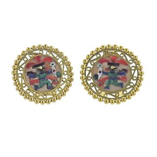 18k Gold Multi Gemstone Mosaic Earrings