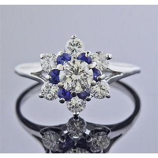 14k Gold Diamond Sapphire Cluster Ring 