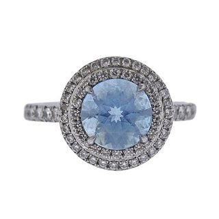 Tiffany &amp; Co Soleste Platinum Diamond Aquamarine Ring