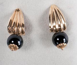14K Gold & Onyx Earrings Pair