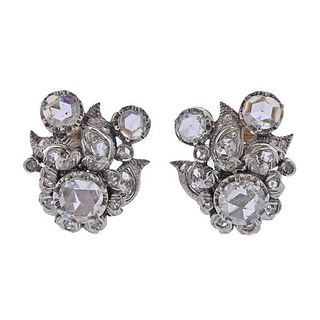 Midcentury 18k Gold Platinum Rose Diamond Earrings