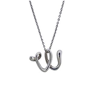 Tiffany &amp; Co Peretti Silver Initial W Pendant Necklace