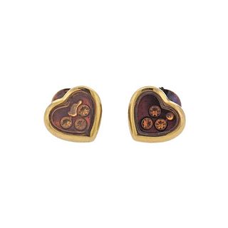 Chopard Happy Hearts Floating Citrine 18k Gold Earrings