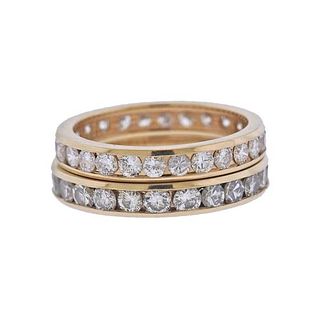 14k Gold Diamond Eternity Wedding Band Ring Set of 2