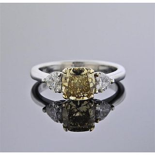 18k Gold 1.51ct Fancy Greenish Yellow Diamond Engagement Ring