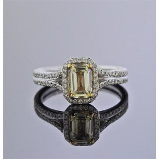 18k 22k  Gold Fancy Yellow Emerald Cut 0.73ct Diamond Engagement Ring