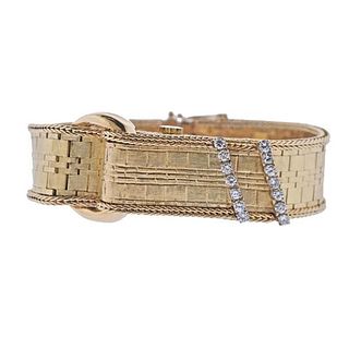 Retro Midcentury 14k Gold Diamond Navarre Watch Bracelet