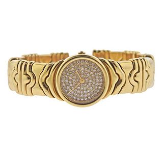 18k Gold Diamond Cuff Bracelet Watch 
