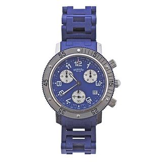 Hermes H Chronograph Steel Blue Rubber Watch CL2.917