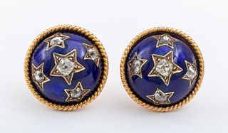 Antique 14K Gold Victorian Diamond Enamel Earrings