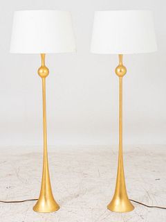 Giacometti Style Modern Gilt Floor Lamps, Pair