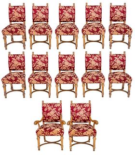 Regence Style Cerused Oak Dining Chairs, 12