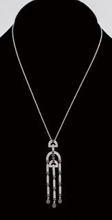 Deco Revival 14K W. Gold Sapphire Diamond Necklace
