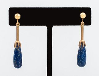 Vintage Modernist 14K Gold Lapis Lazuli  Earrings