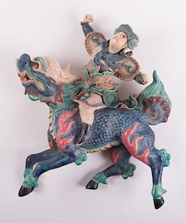 Chinese Figural Roof Tile, Glazed Ceramic