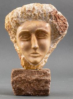 Ancient Greek Manner Male Head Marble Sculpture