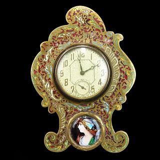 Antique French Champleve Miniature Clock