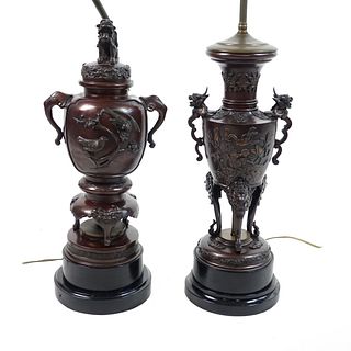 Japanese Urns Mounted as Lamps