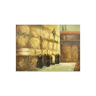 The Wailing Wall O/C Signed Hebrew
