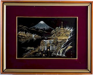 Shakudo (Damascene) Style Mt. Fuji Metal Plaque