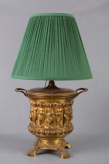 Brass Urn Shaped Cherub Lamp