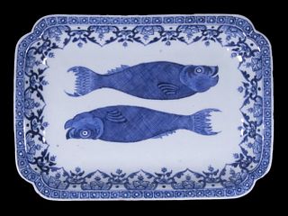 RARE CHINESE EXPORT PORCELAIN "TWO FISH" DISH