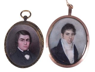 (2) MINIATURE PORTRAITS ON IVORY ATTRIBUTED TO ANSON DICKENSON (NY, 1779-1852) OF NYC LUMINARIES