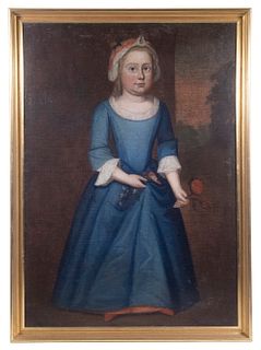 18TH C ENGLISH FULL LENGTH PORTRAIT PAINTING OF A GIRL