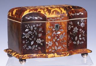 TORTOISESHELL AND MOTHER-OF-PEARL TEA CADDY